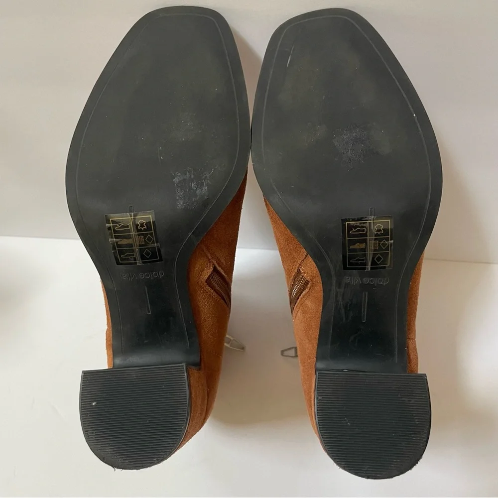 Dolce Vita Brown Cushioned Fiola Square Toe Block Heel Leather Booties Size 7.5